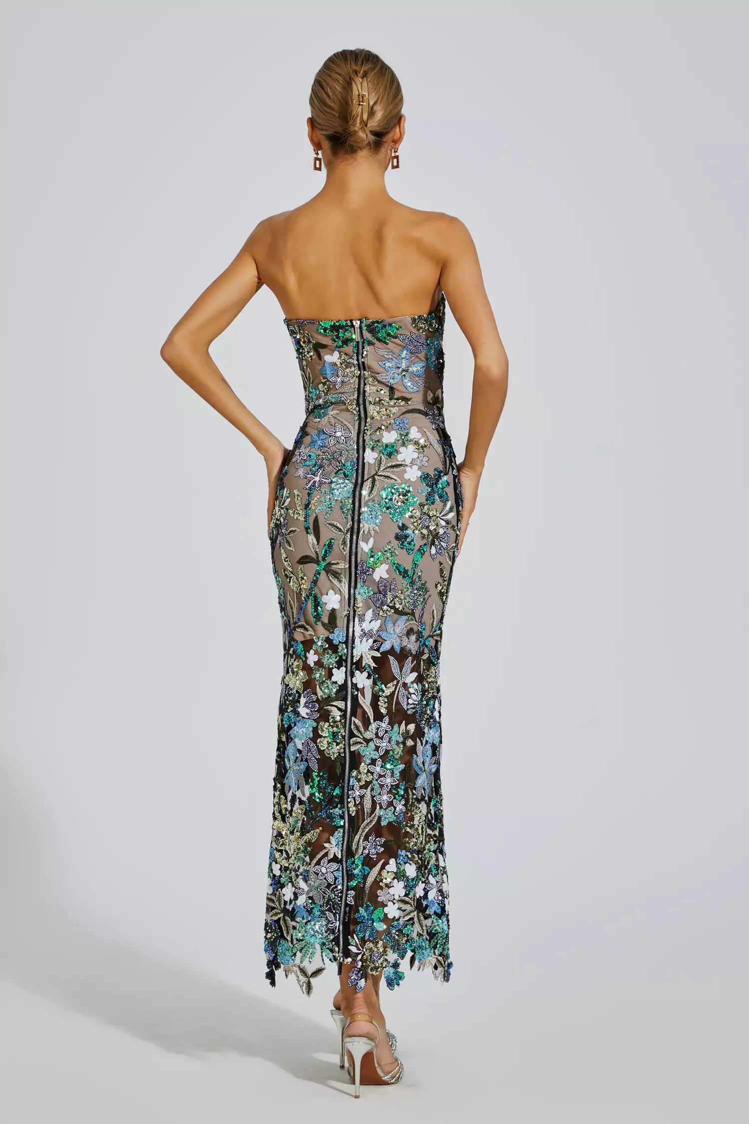 Leanna Blue Flower Embroidered Maxi Dress