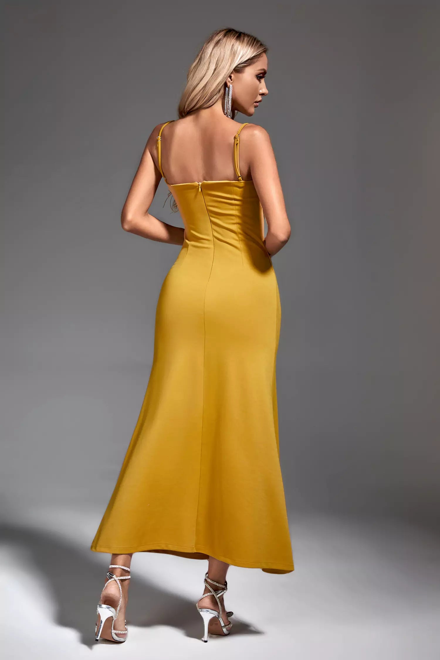 Leighton Yellow Feather Maxi Dress