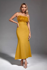 Leighton Yellow Feather Maxi Dress