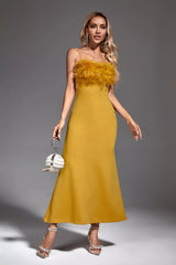 Leighton Yellow Feather Maxi Dress