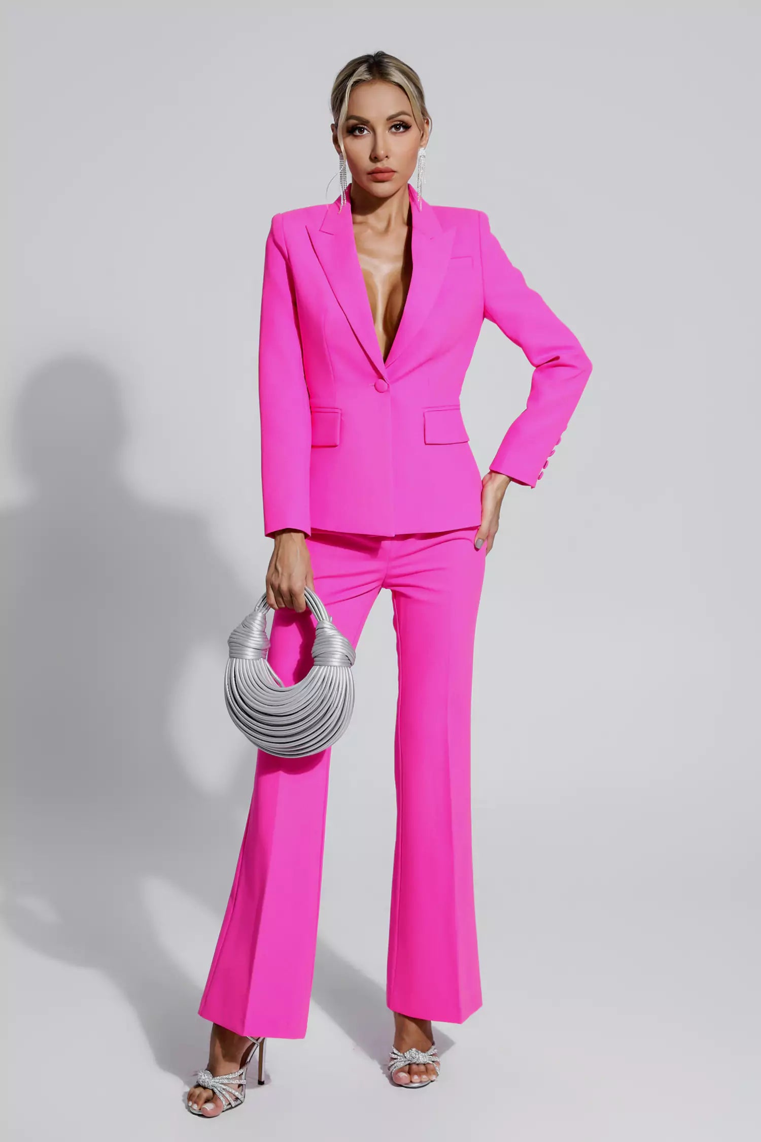 Lennox Pink V-neck Long Sleeve Blazer Set