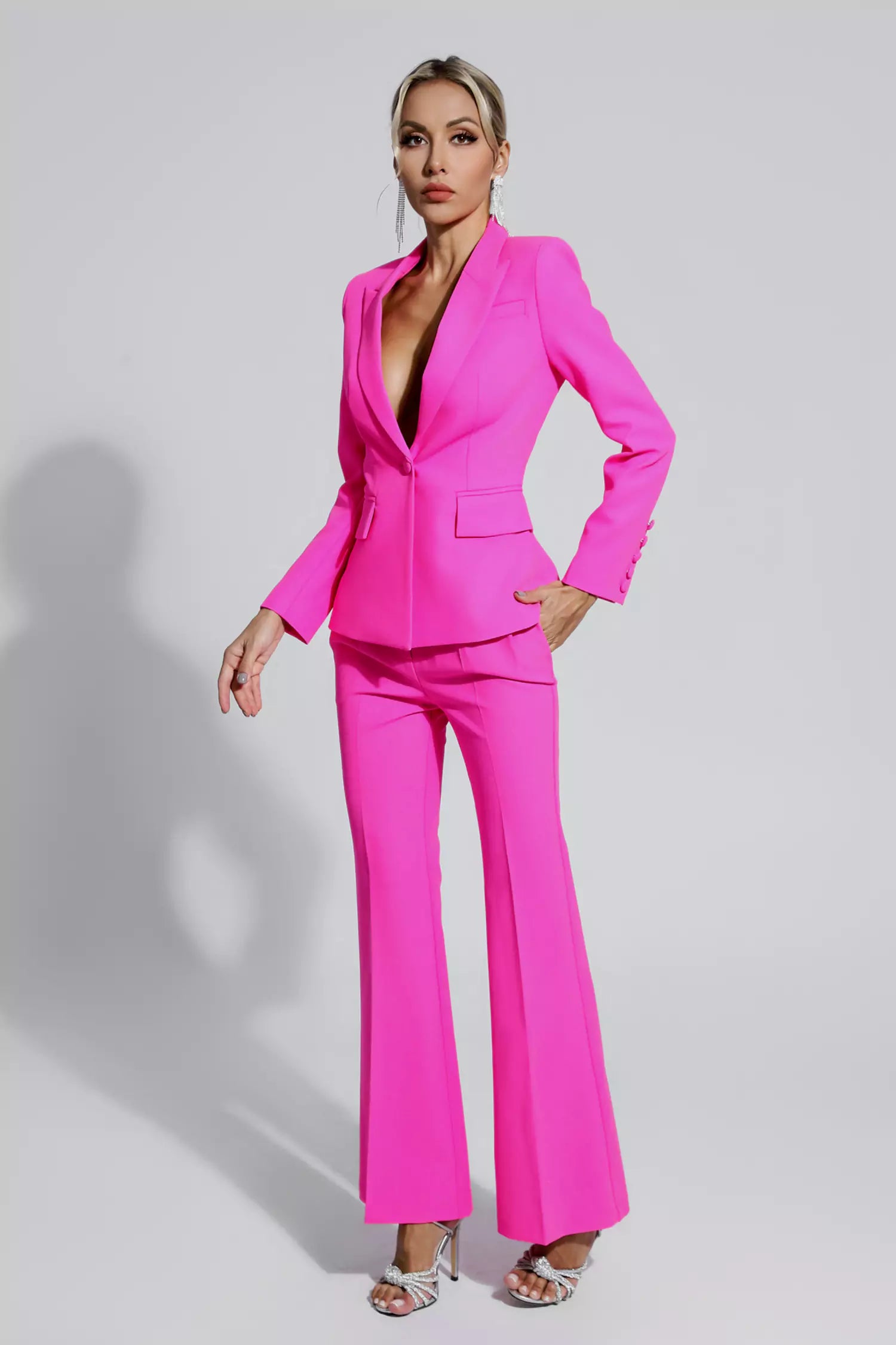 Lennox Pink V-neck Long Sleeve Blazer Set