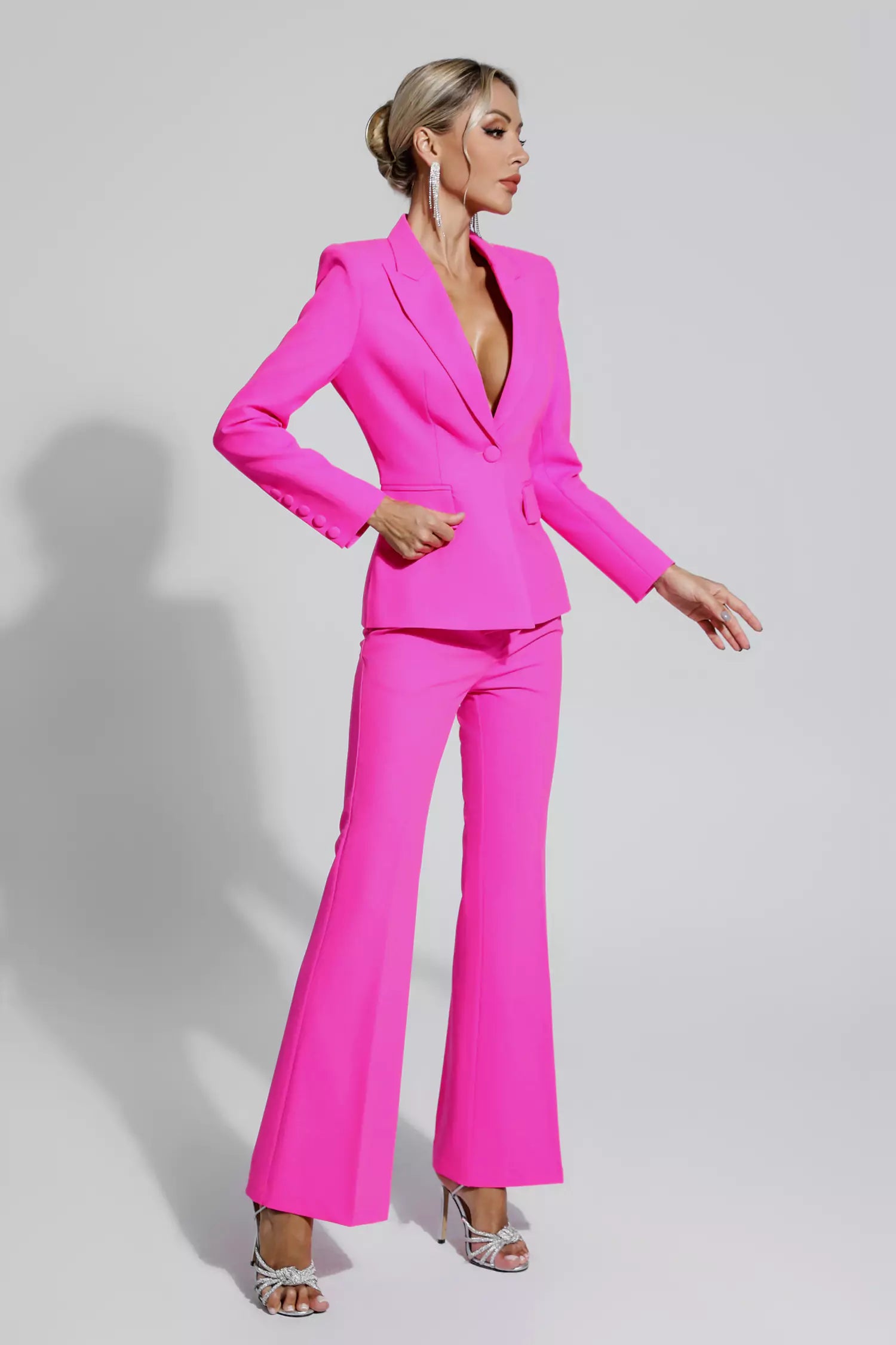 Lennox Pink V-neck Long Sleeve Blazer Set