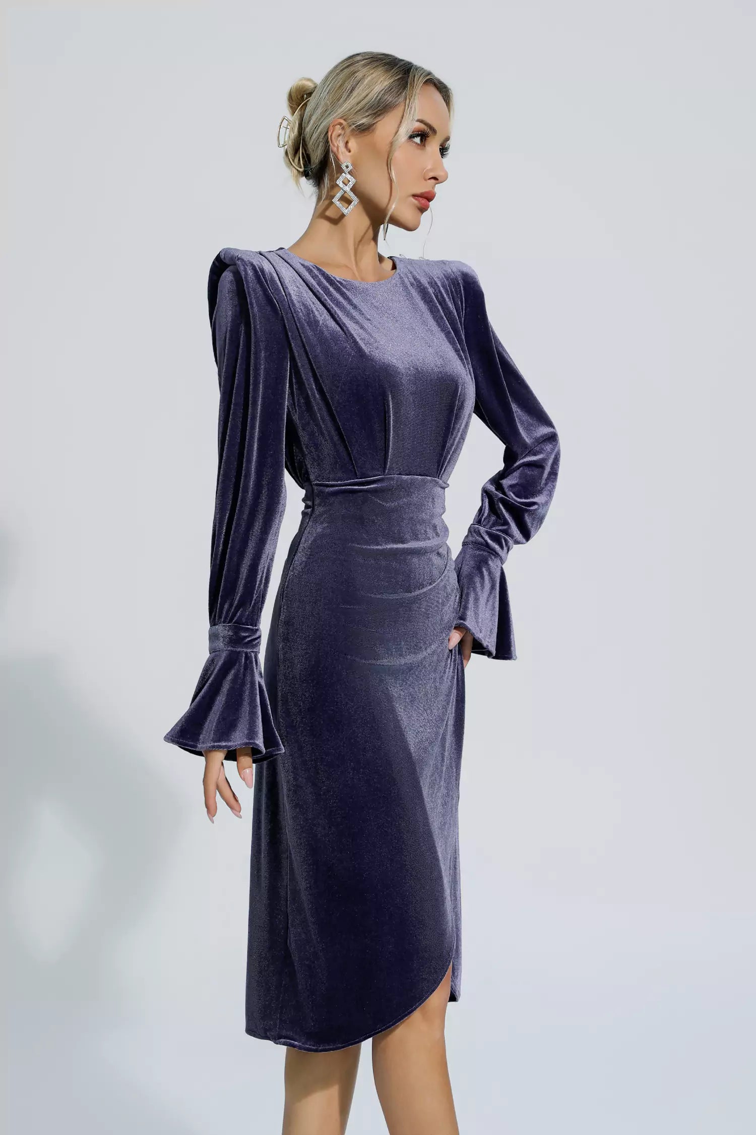 Leyla Purple Velvet Midi Dress