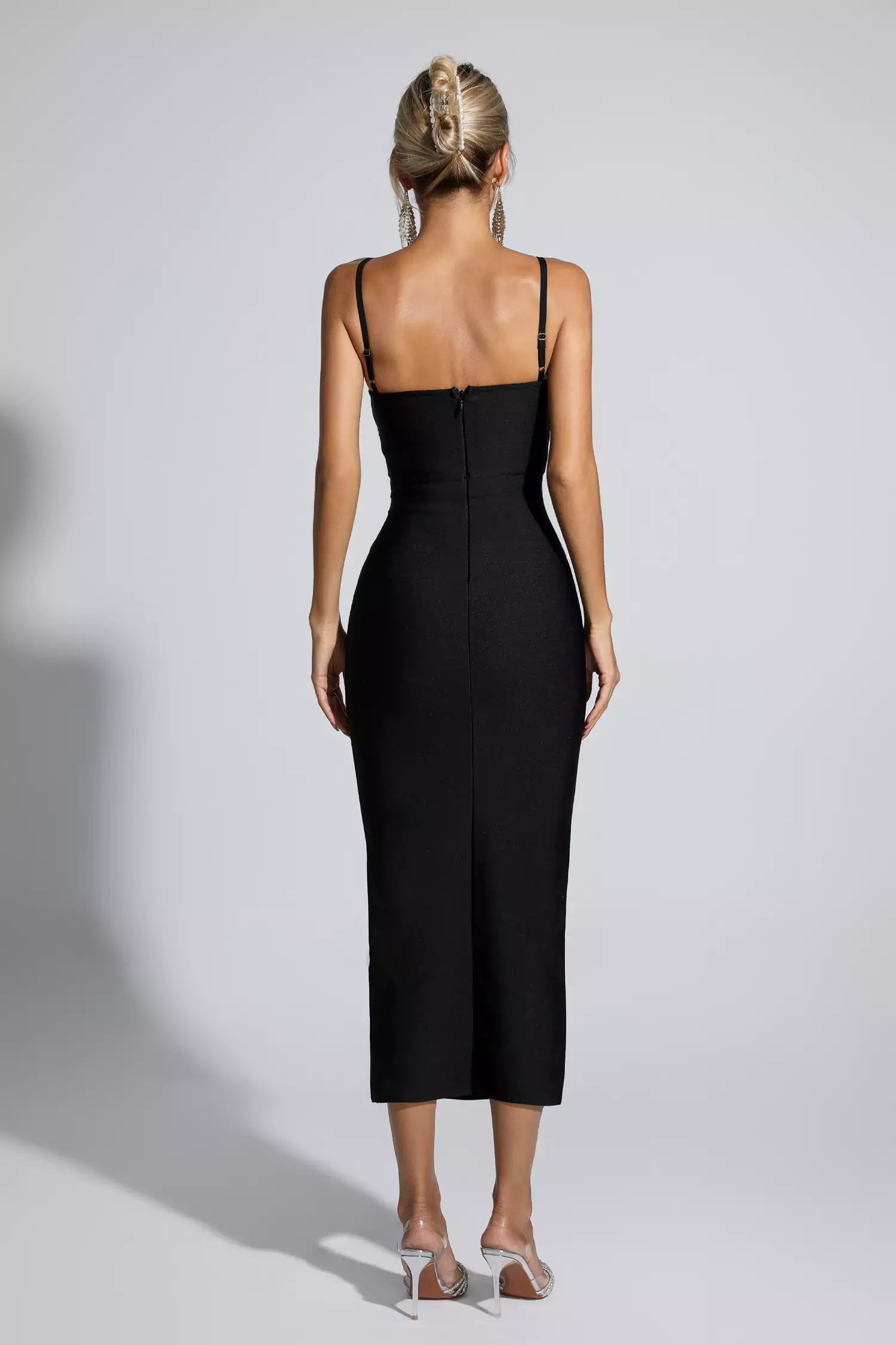 Liana Black Hollow Out Bandage Midi Dress