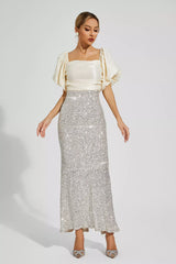 Linda Apricot Bow Sequins Maxi Dress