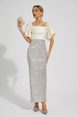 Linda Apricot Bow Sequins Maxi Dress