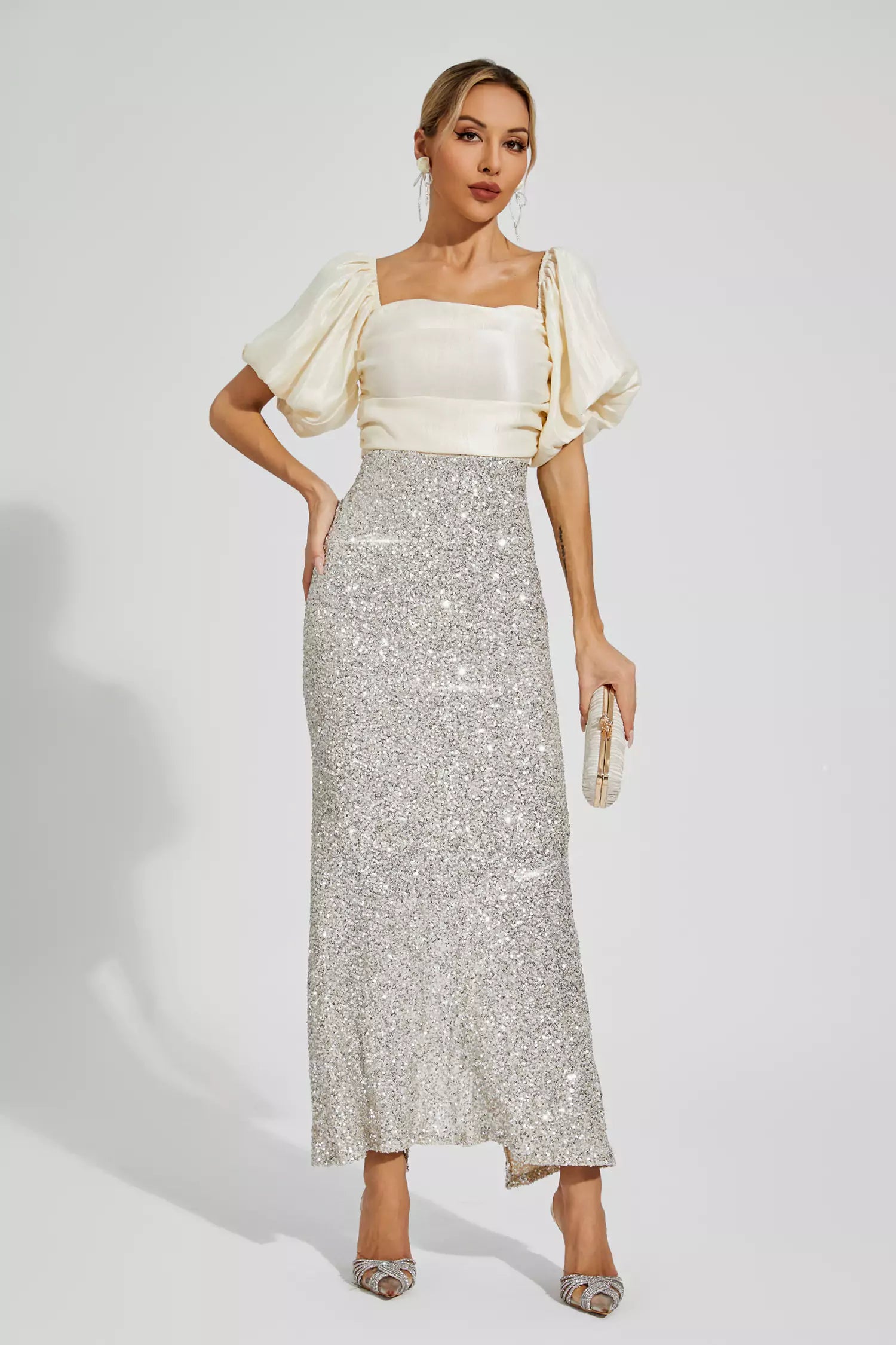 Linda Apricot Bow Sequins Maxi Dress