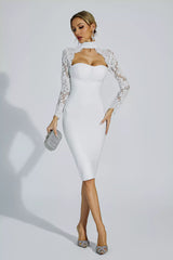 Liv White Lace Sleeve Bandage Dress