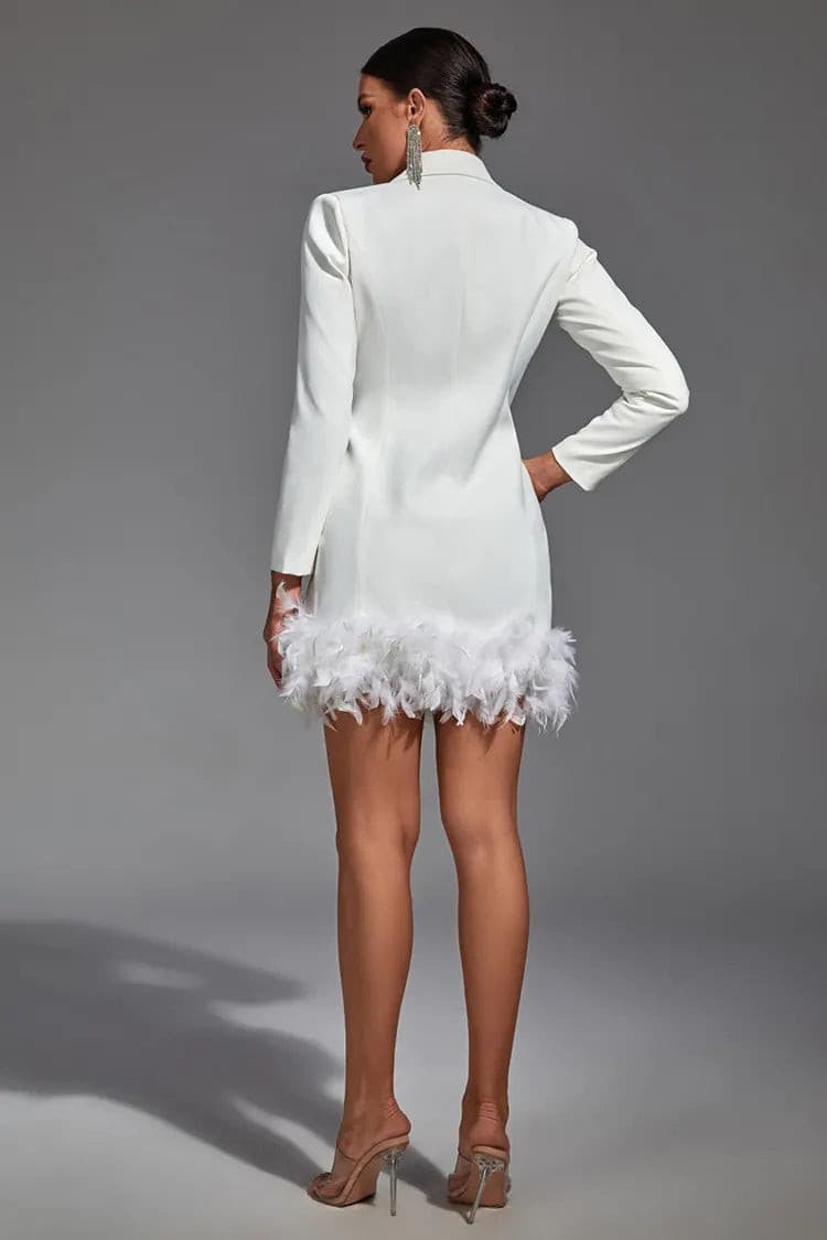 London White Feather Blazer Mini Dress