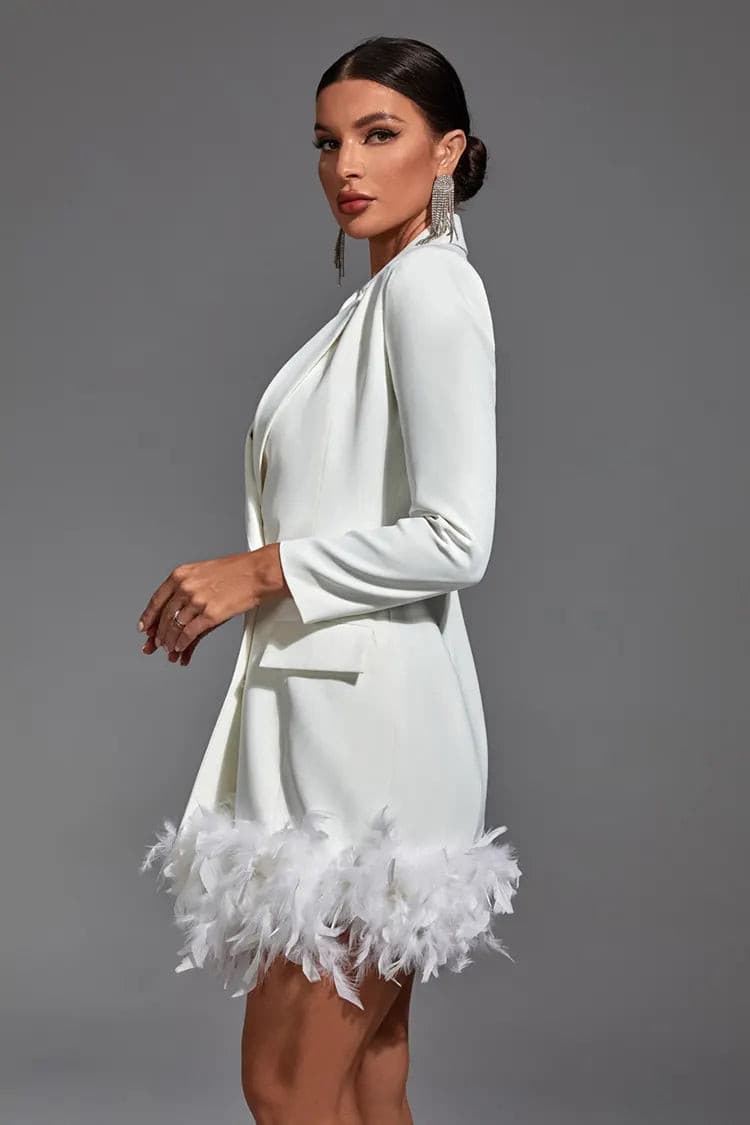 London White Feather Blazer Mini Dress