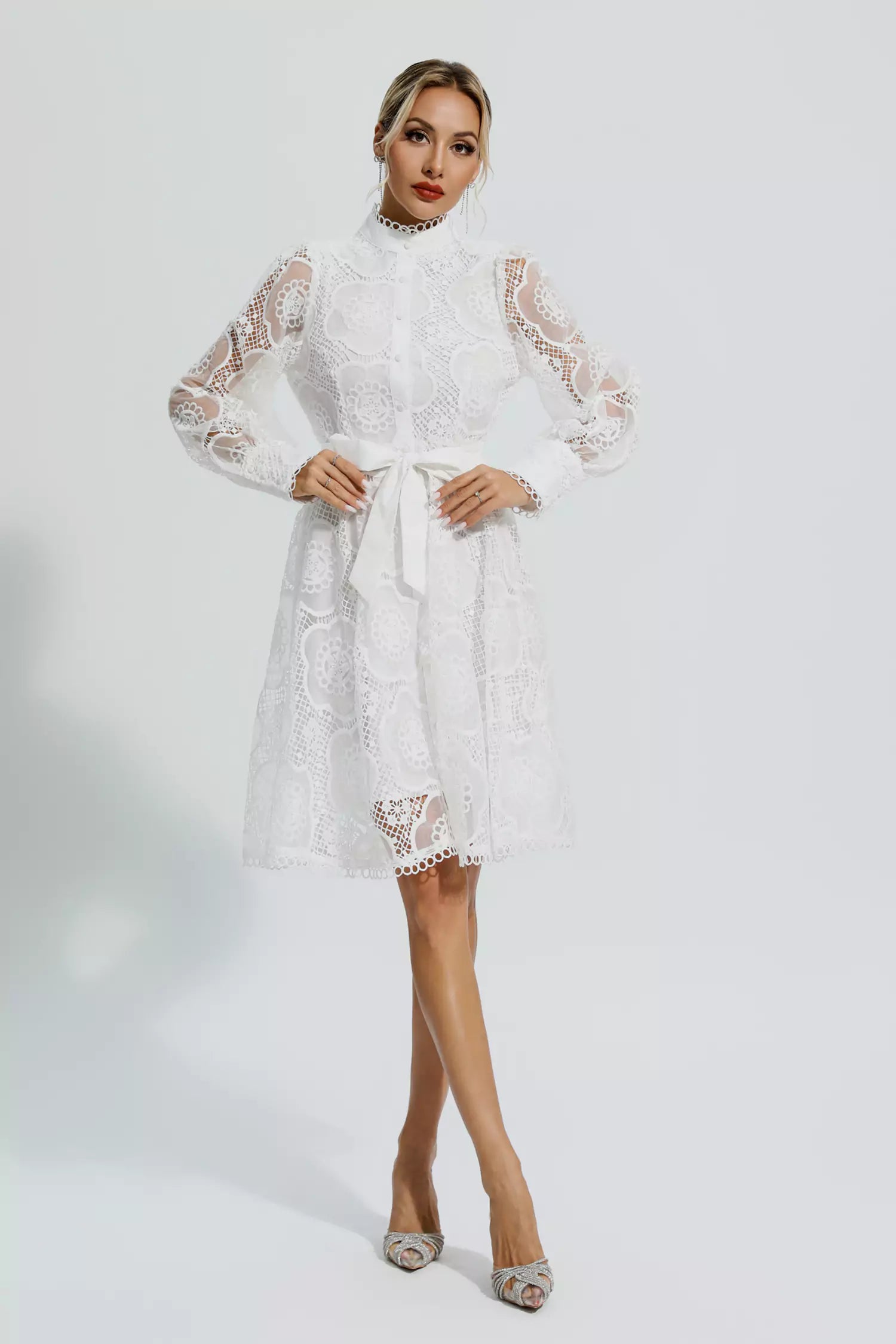 Lorelei White Lace Jacquard Mini Dress