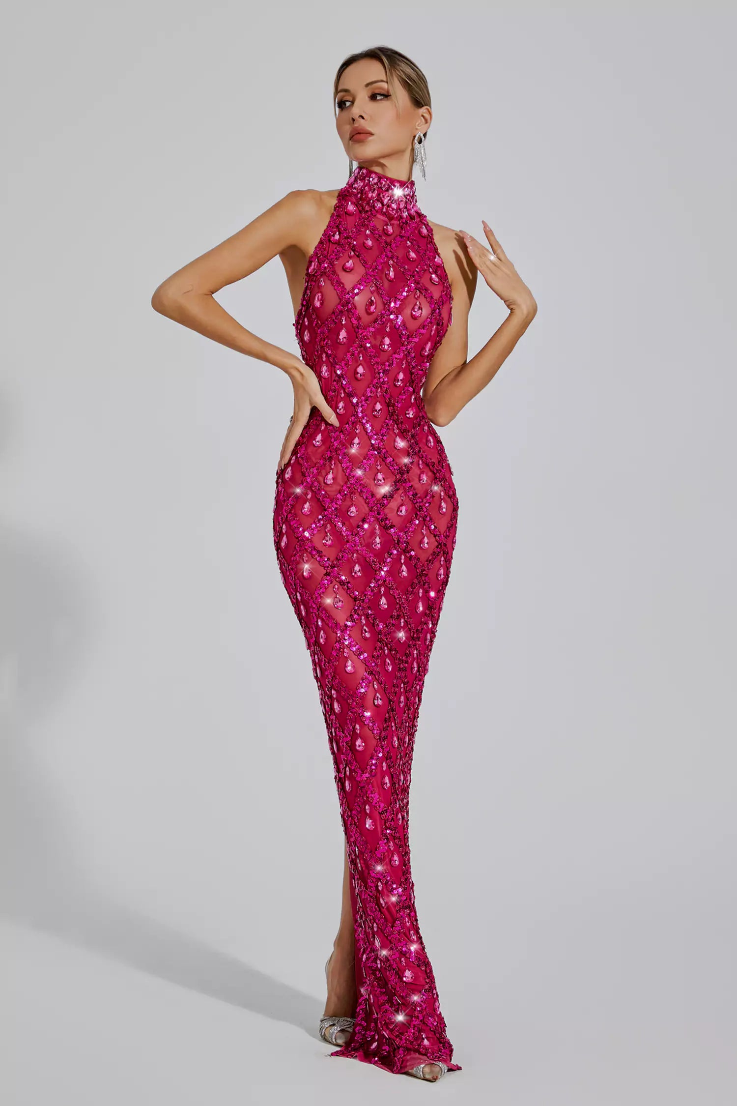 Louise Rose Red Diamond Maxi Dress