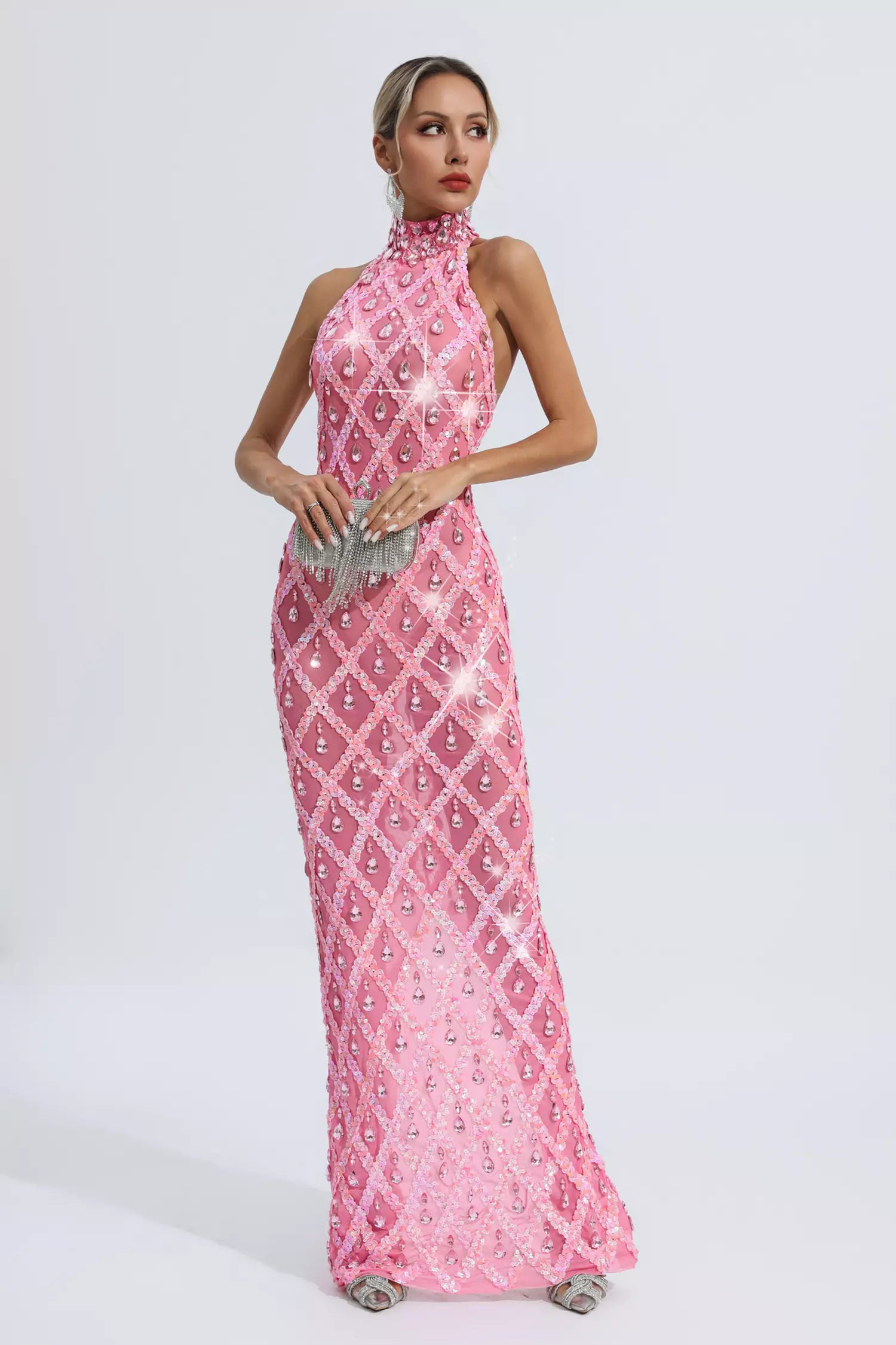 Louise Pink Diamond Maxi Dress