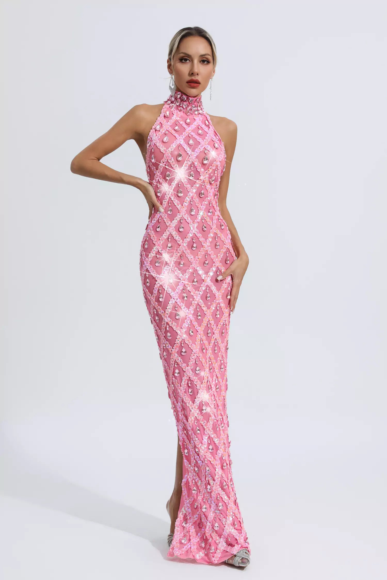 Louise Pink Diamond Maxi Dress