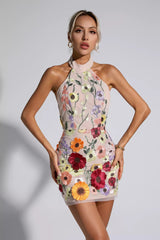 Luciana Flesh Pink Floral Embroidery Dress