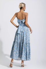 Lyra Blue Floral Ruched Slip Maxi Dress