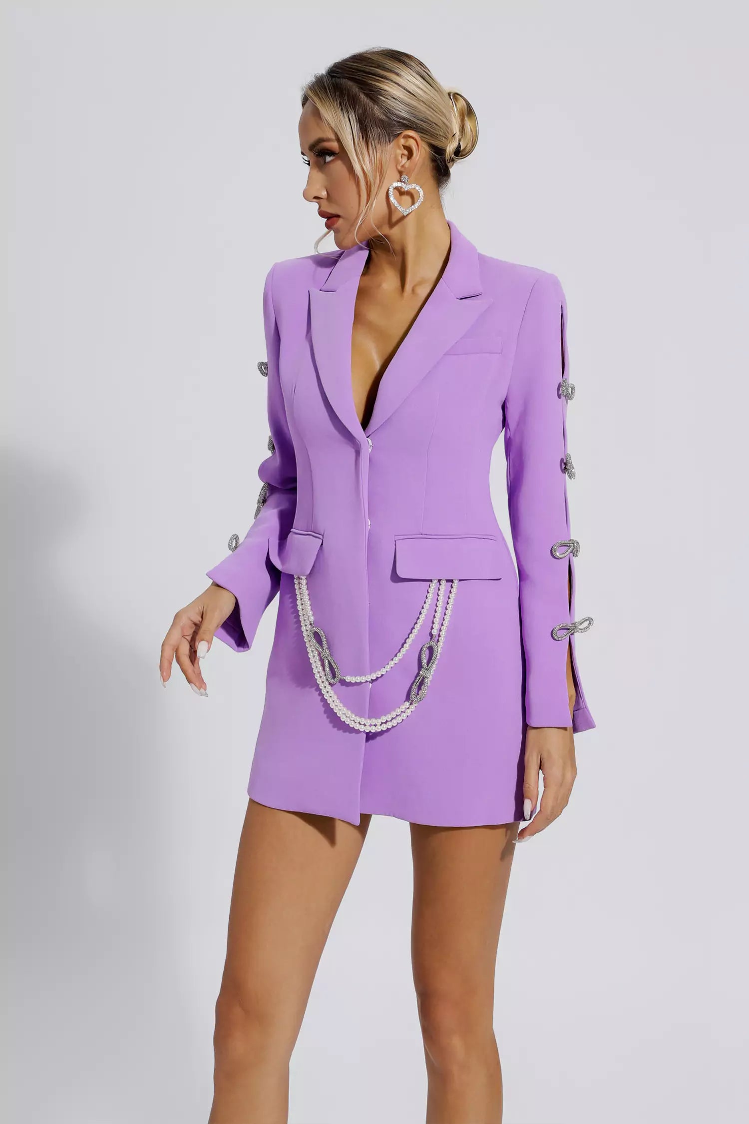 Macie Purple Pearl Embellished Blazer Dress