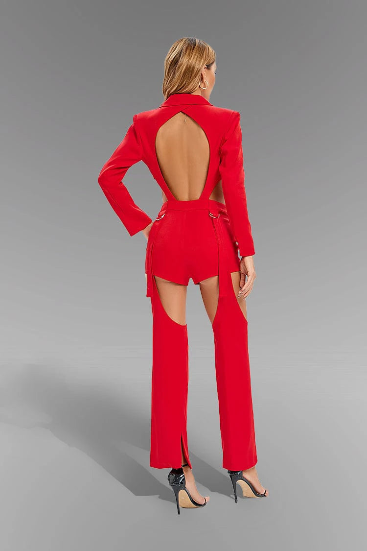 Madeline Red Cutout High Waist Adjustable Jumpsuit - Catchall