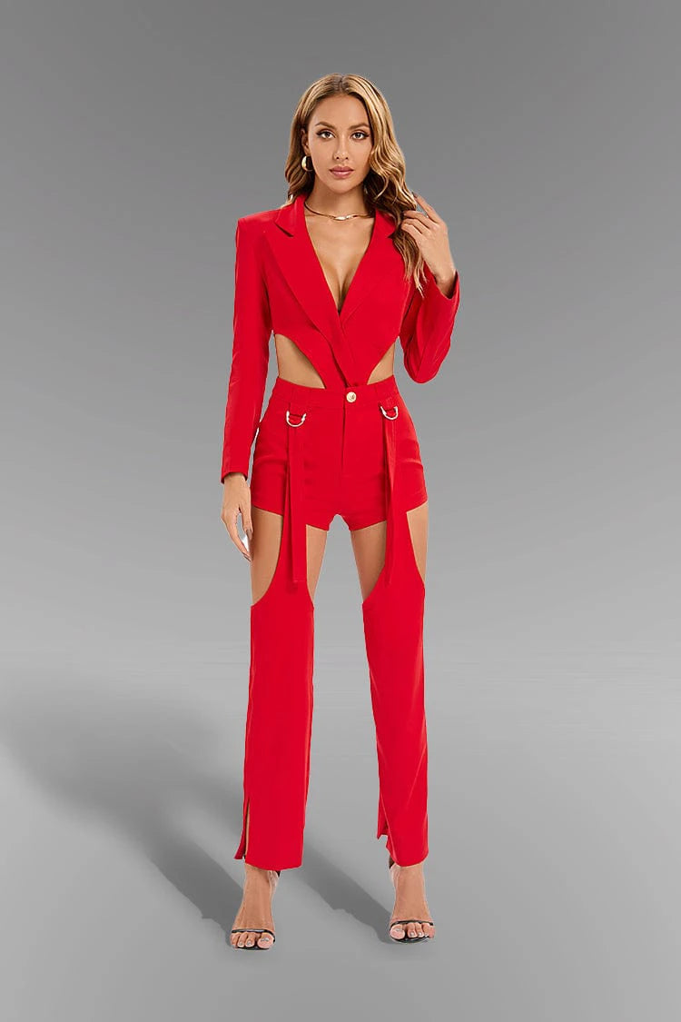 Madeline Red Cutout High Waist Adjustable Jumpsuit