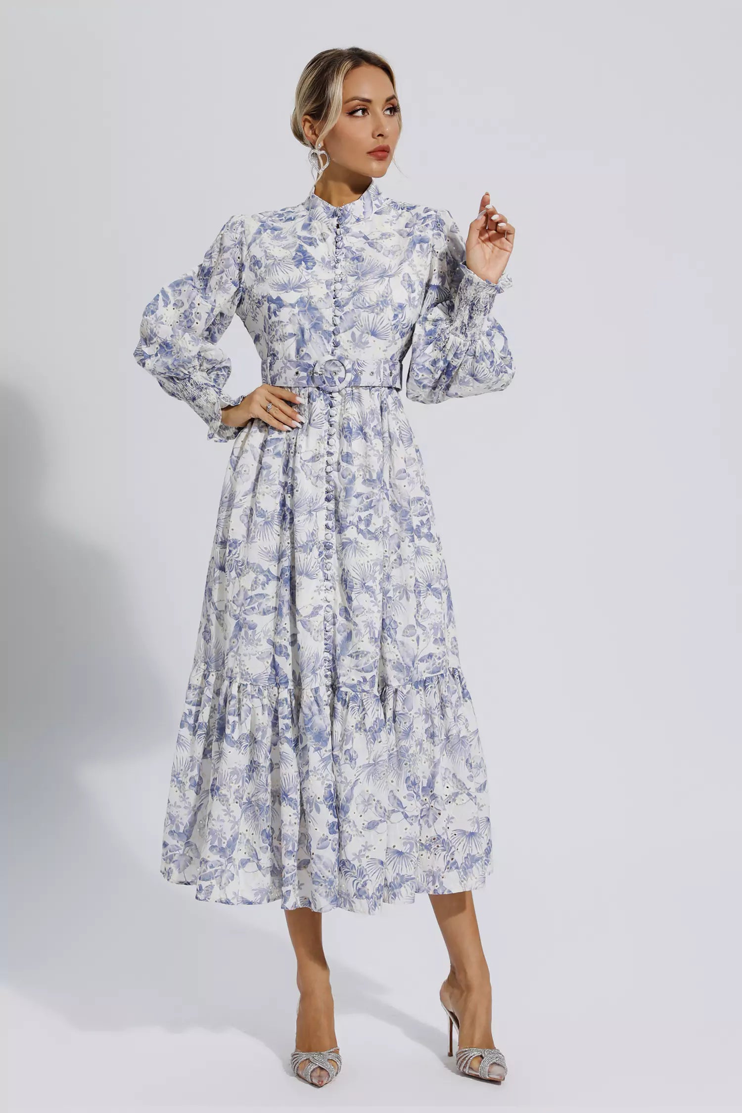 Madilynn Blue Floral Long Sleeve Maxi Dress