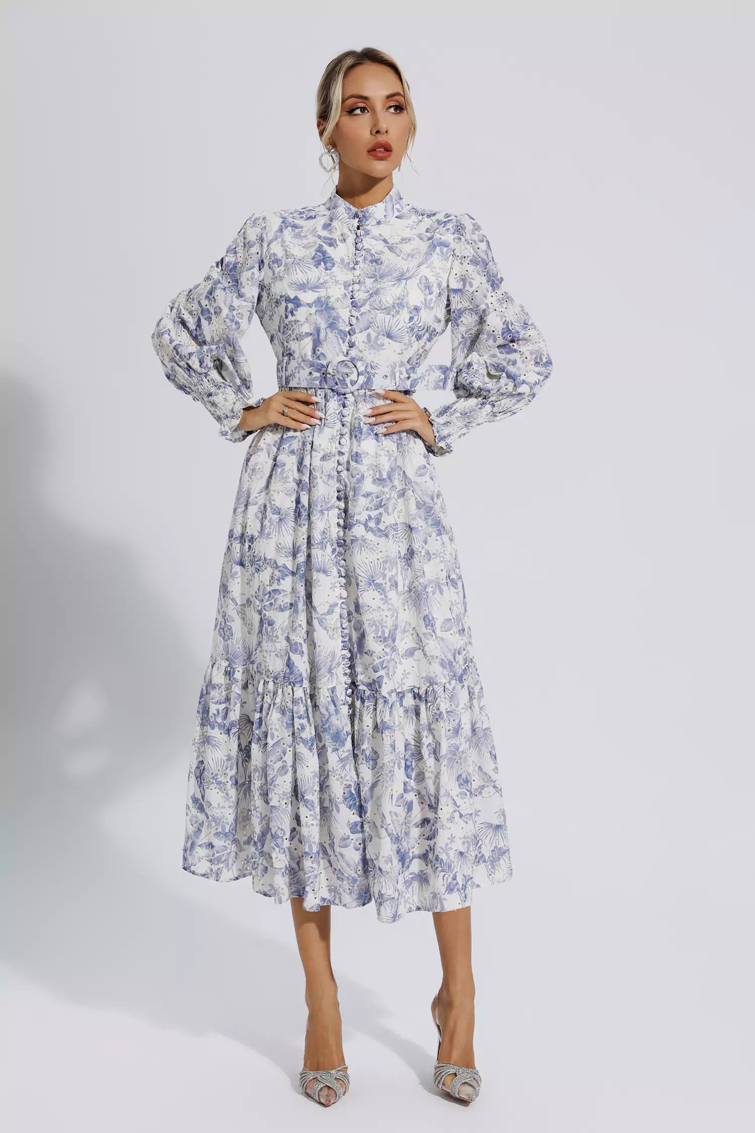 Madilynn Blue Floral Long Sleeve Maxi Dress