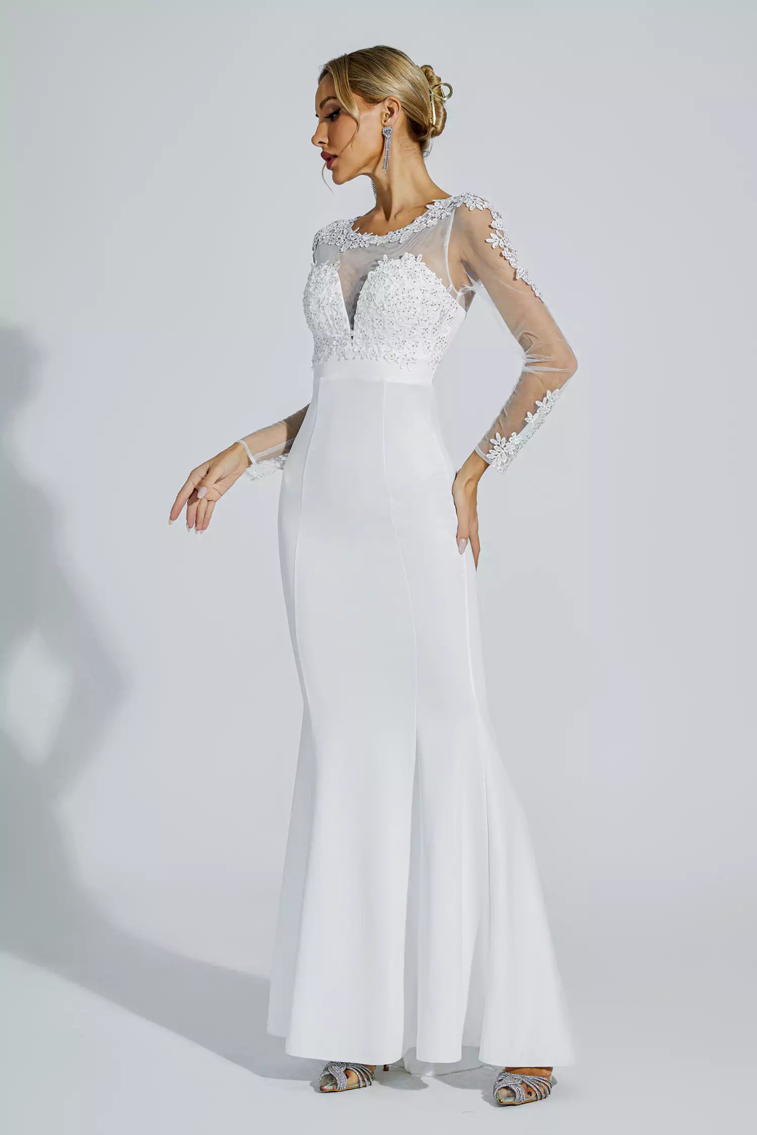 Madisyn White Lace Bodycon Maxi Dress