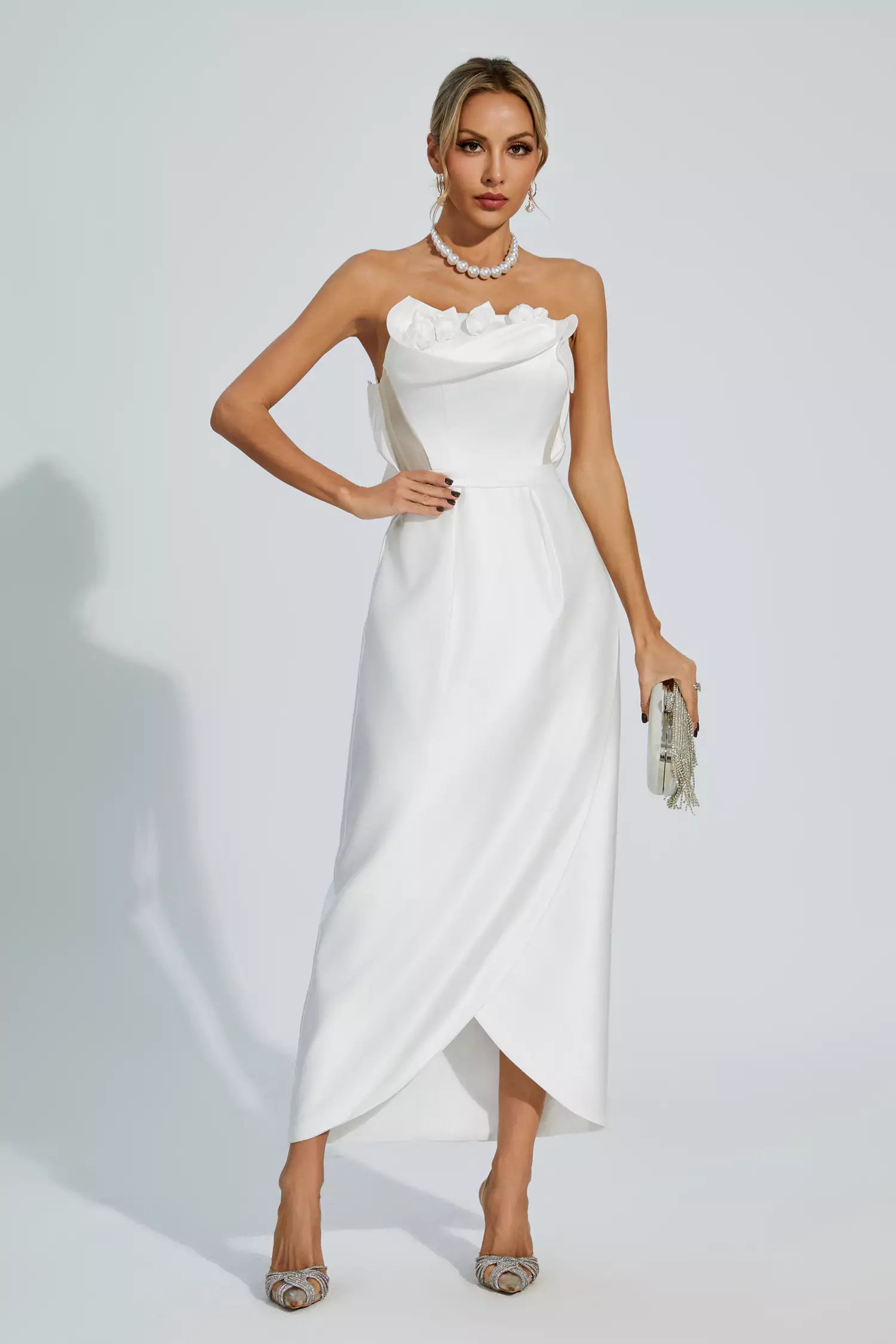 Marceline White Off Shoulder Satin Dress