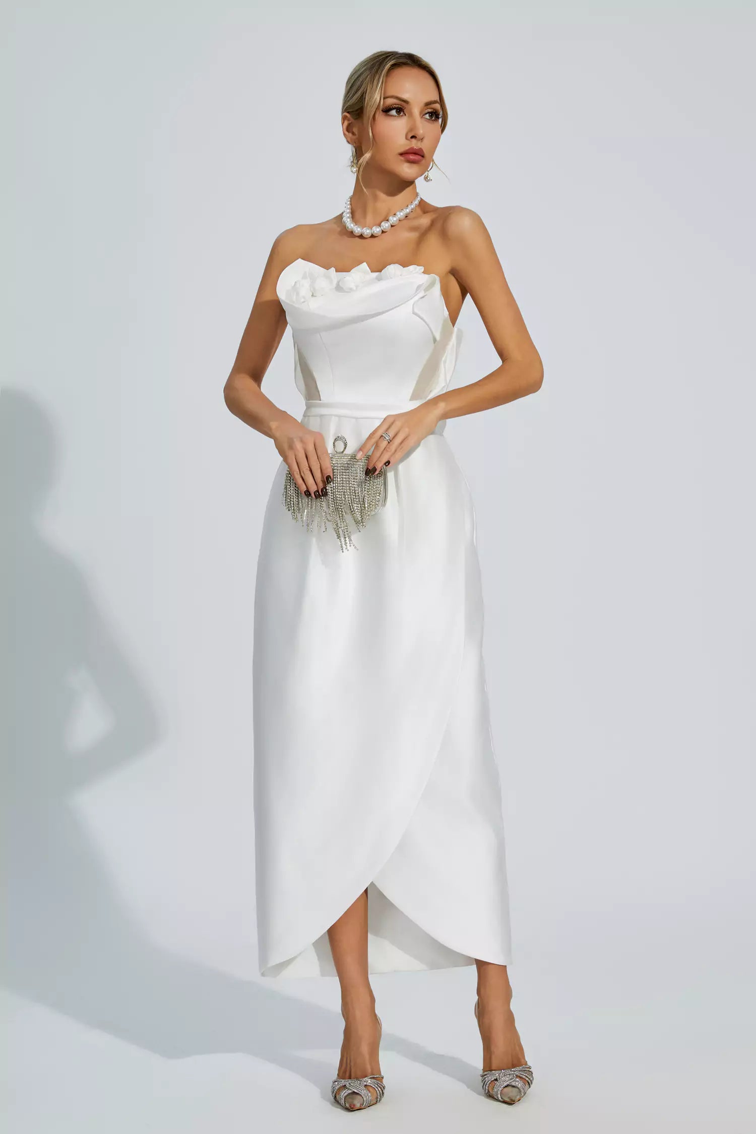 Marceline White Off Shoulder Satin Dress