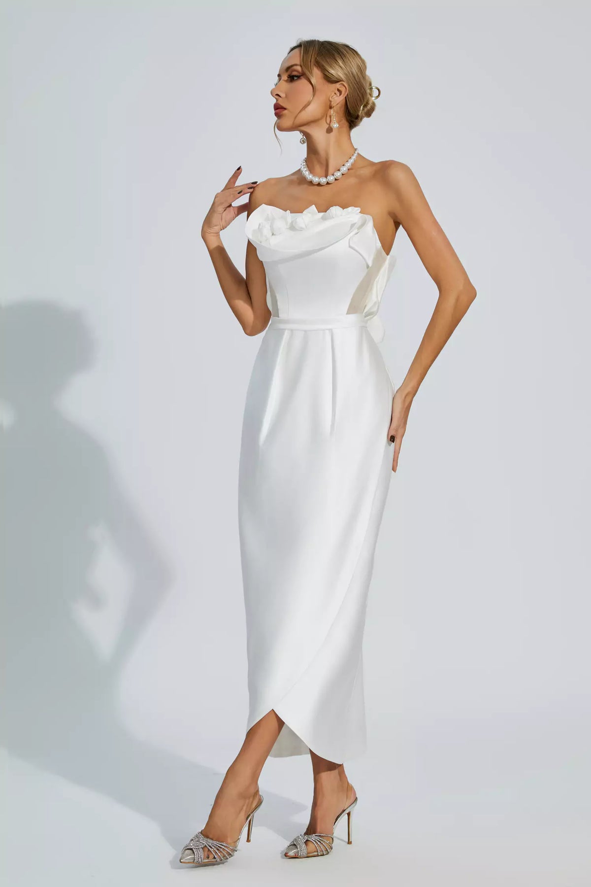 Marceline White Off Shoulder Satin Dress