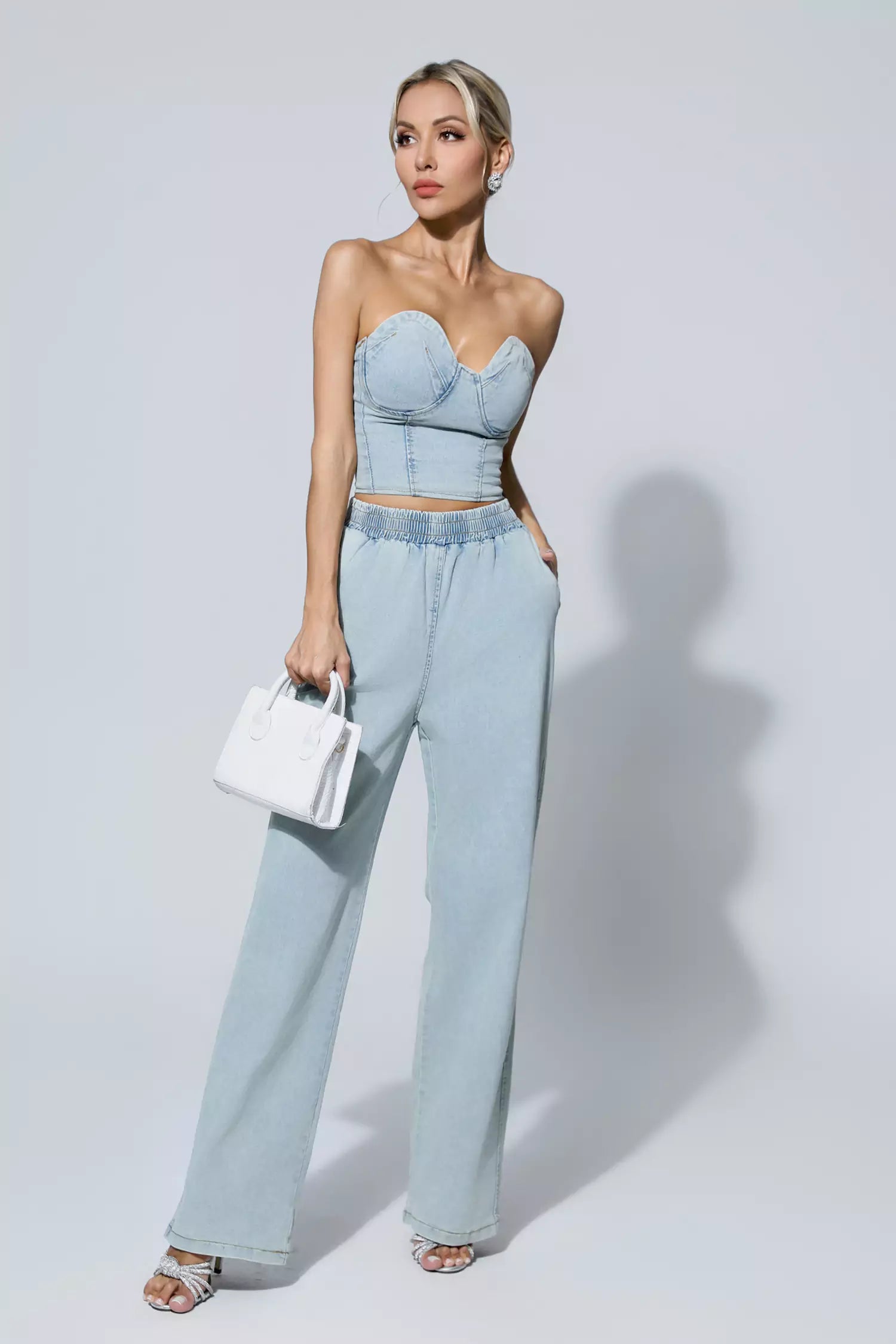 Marie Blue Denim Tube Top Set