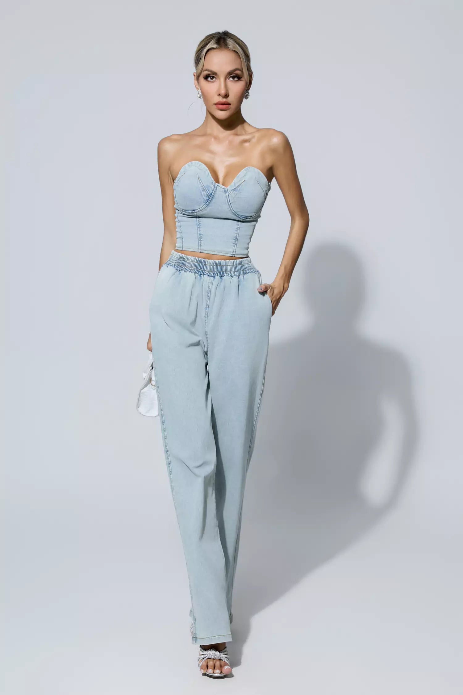 Marie Blue Denim Tube Top Set