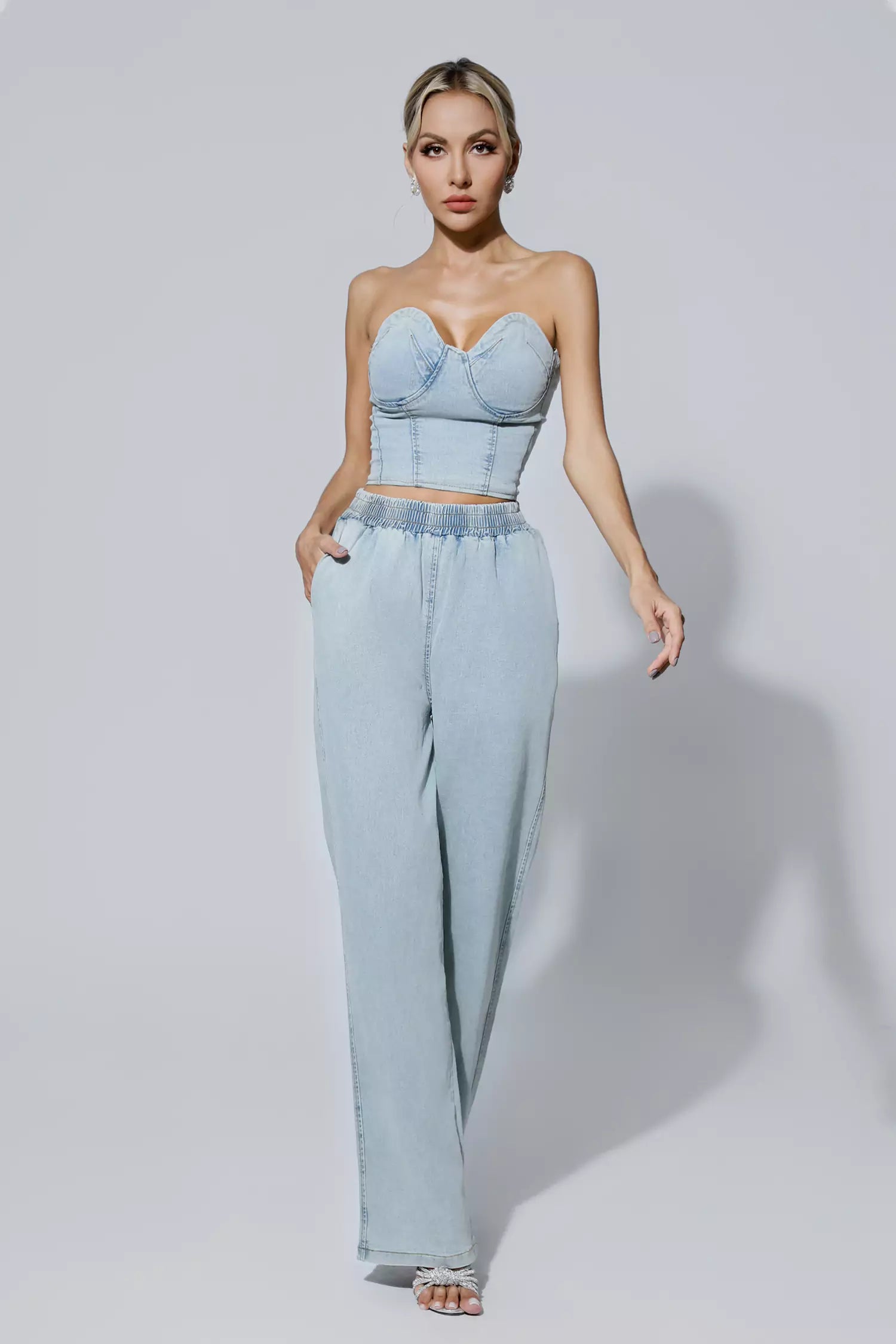 Marie Blue Denim Tube Top Set