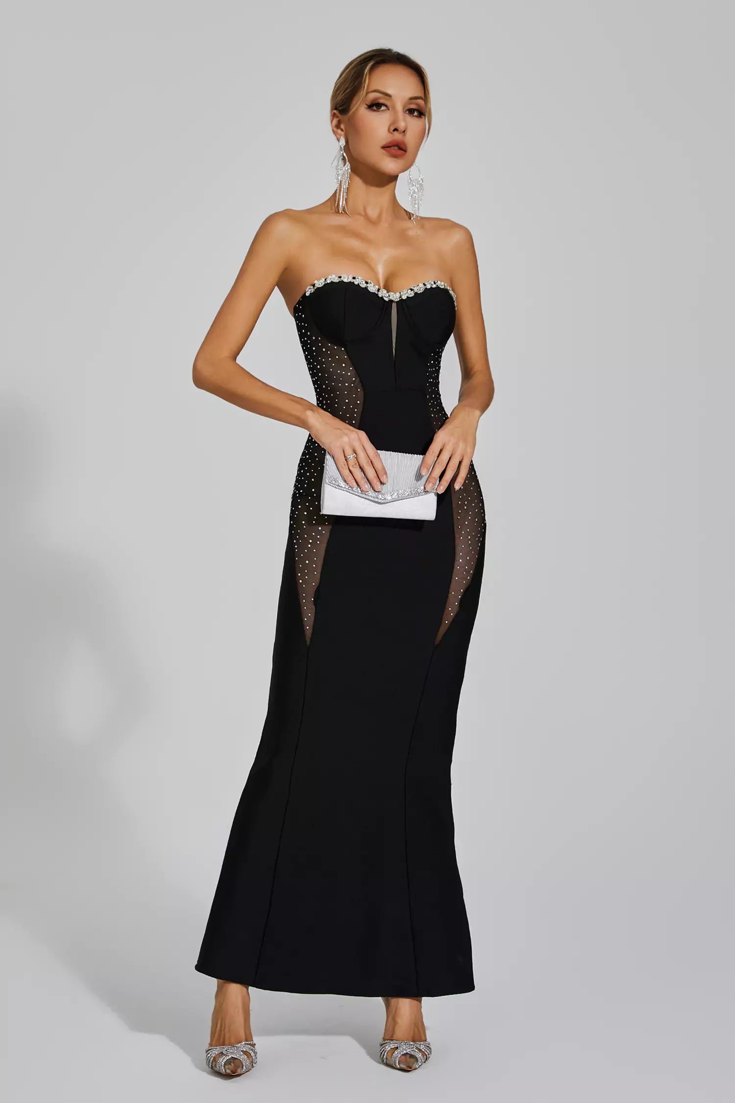 Marne Black Mesh Off Shoulder Bandage Dress