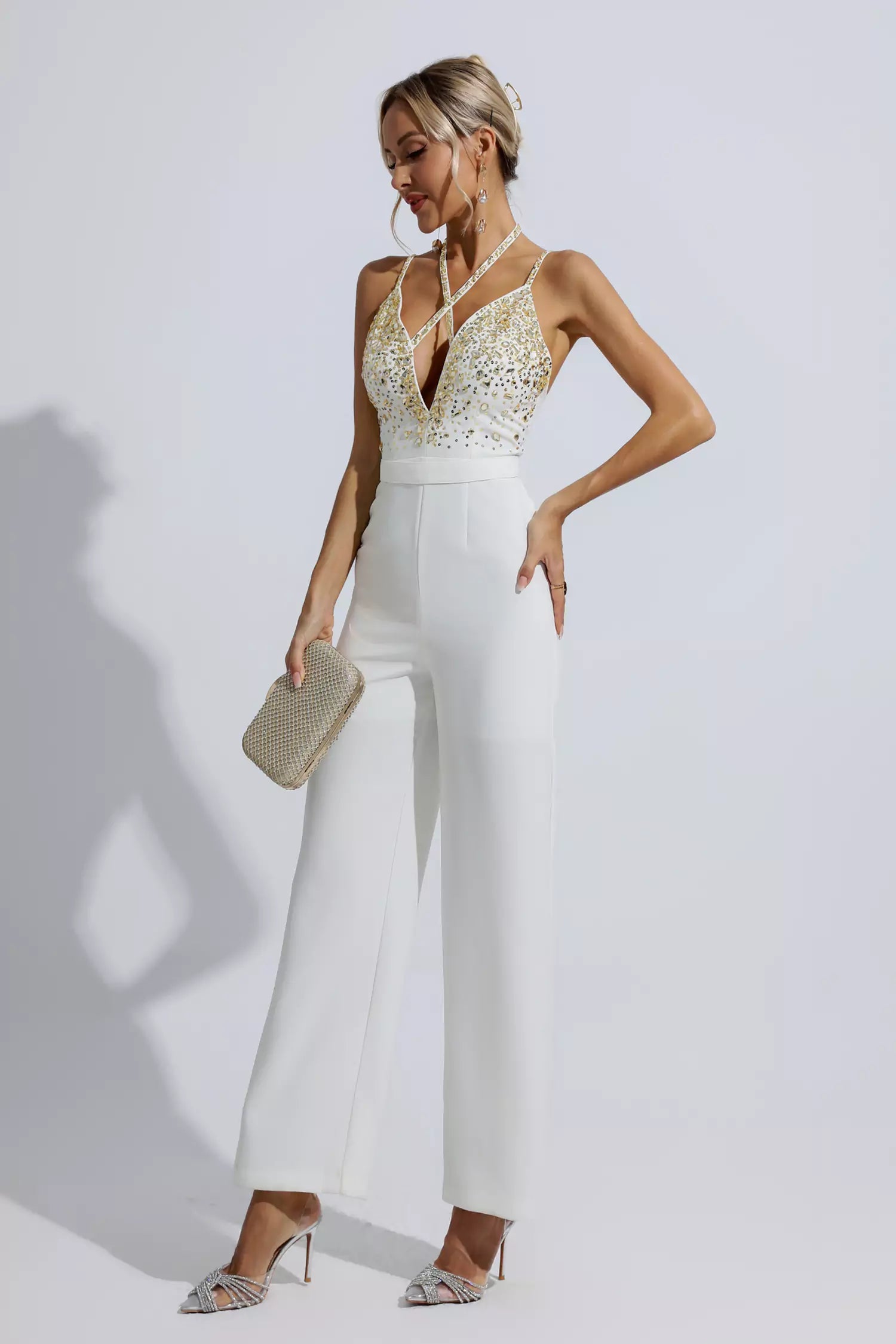 Matilda White Sequin Embellished Jumpsuit