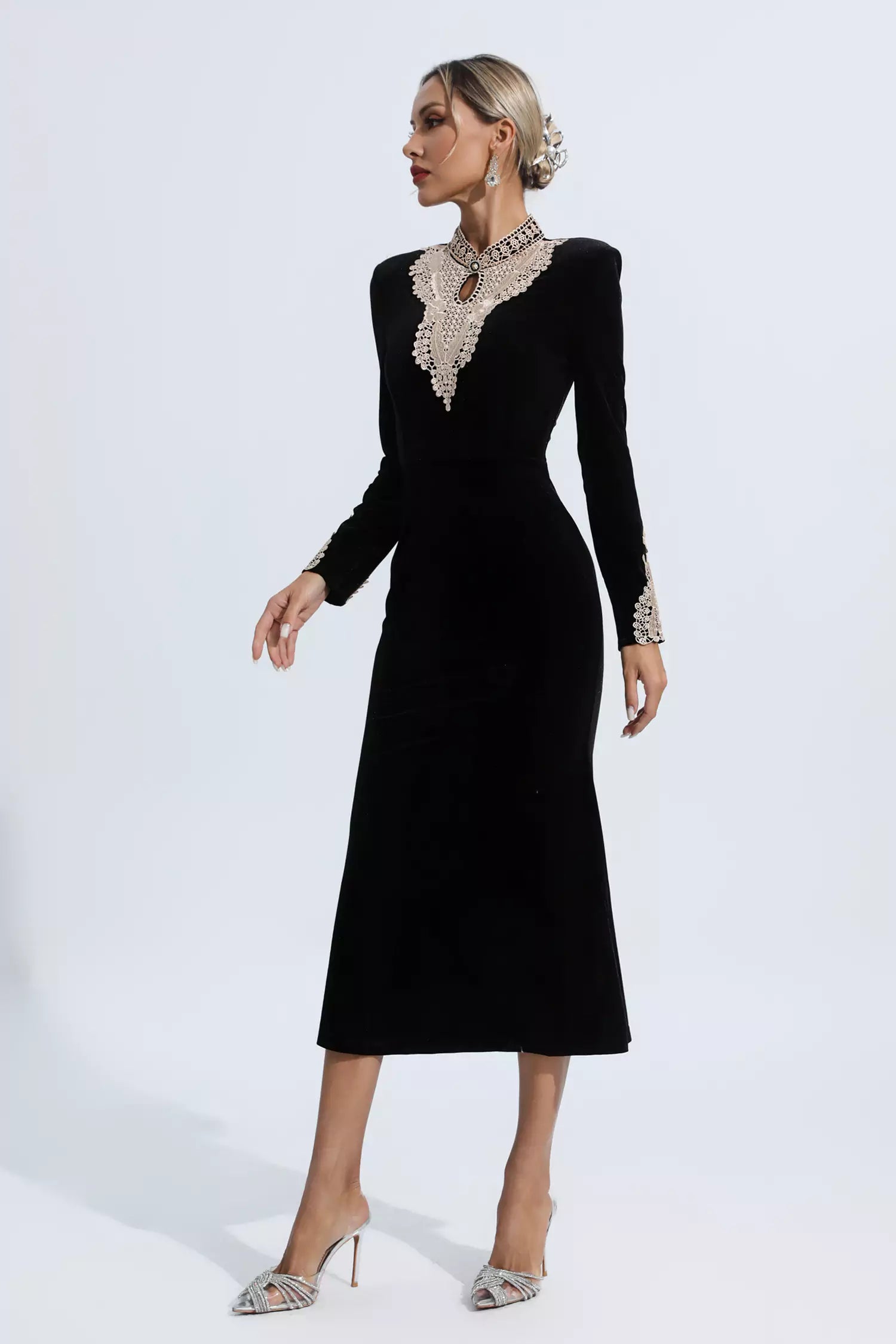 Melany Black Velvet Long Sleeve Dress