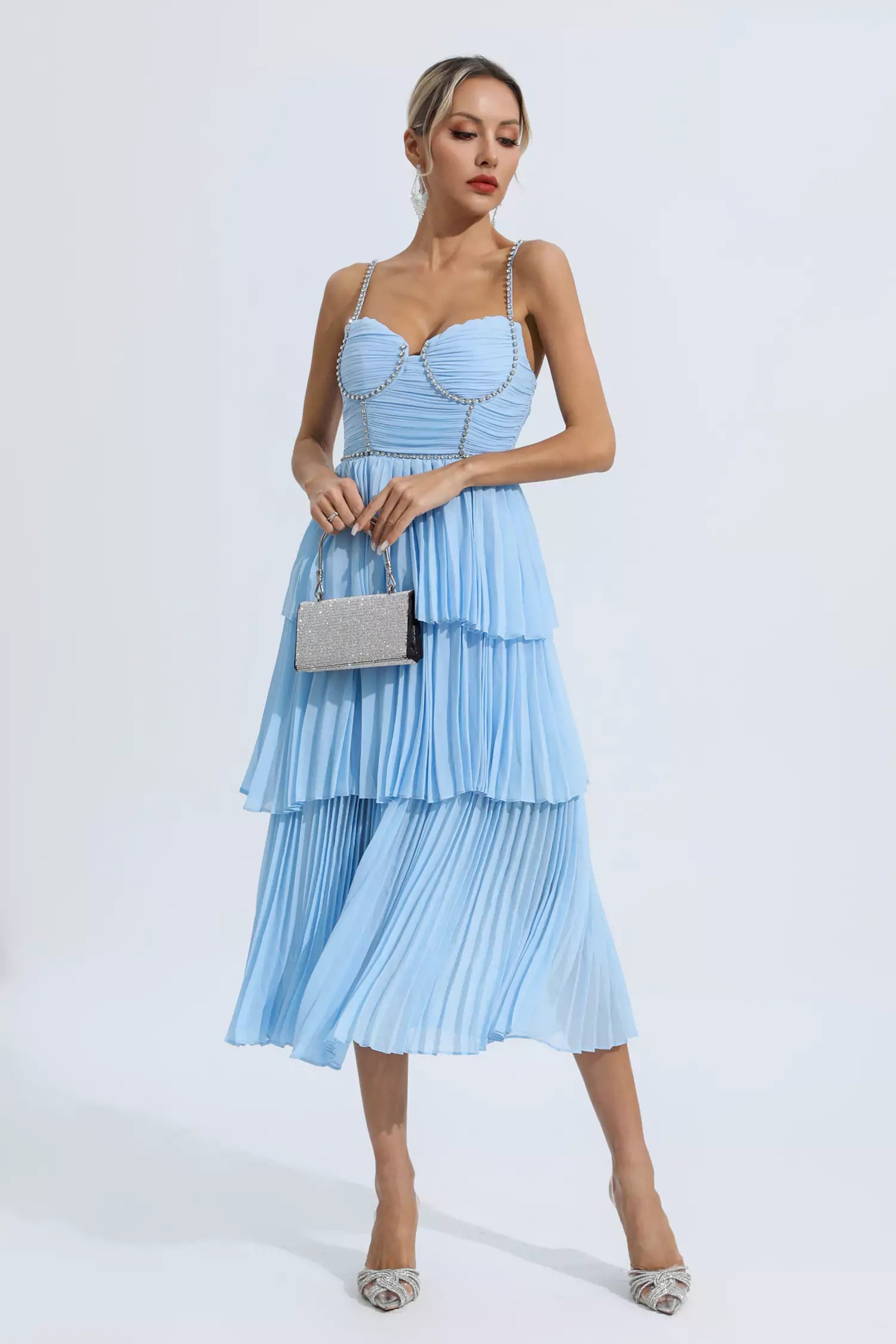 Meredith Blue Diamond Ruched Midi Dress