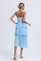 Meredith Blue Diamond Ruched Midi Dress