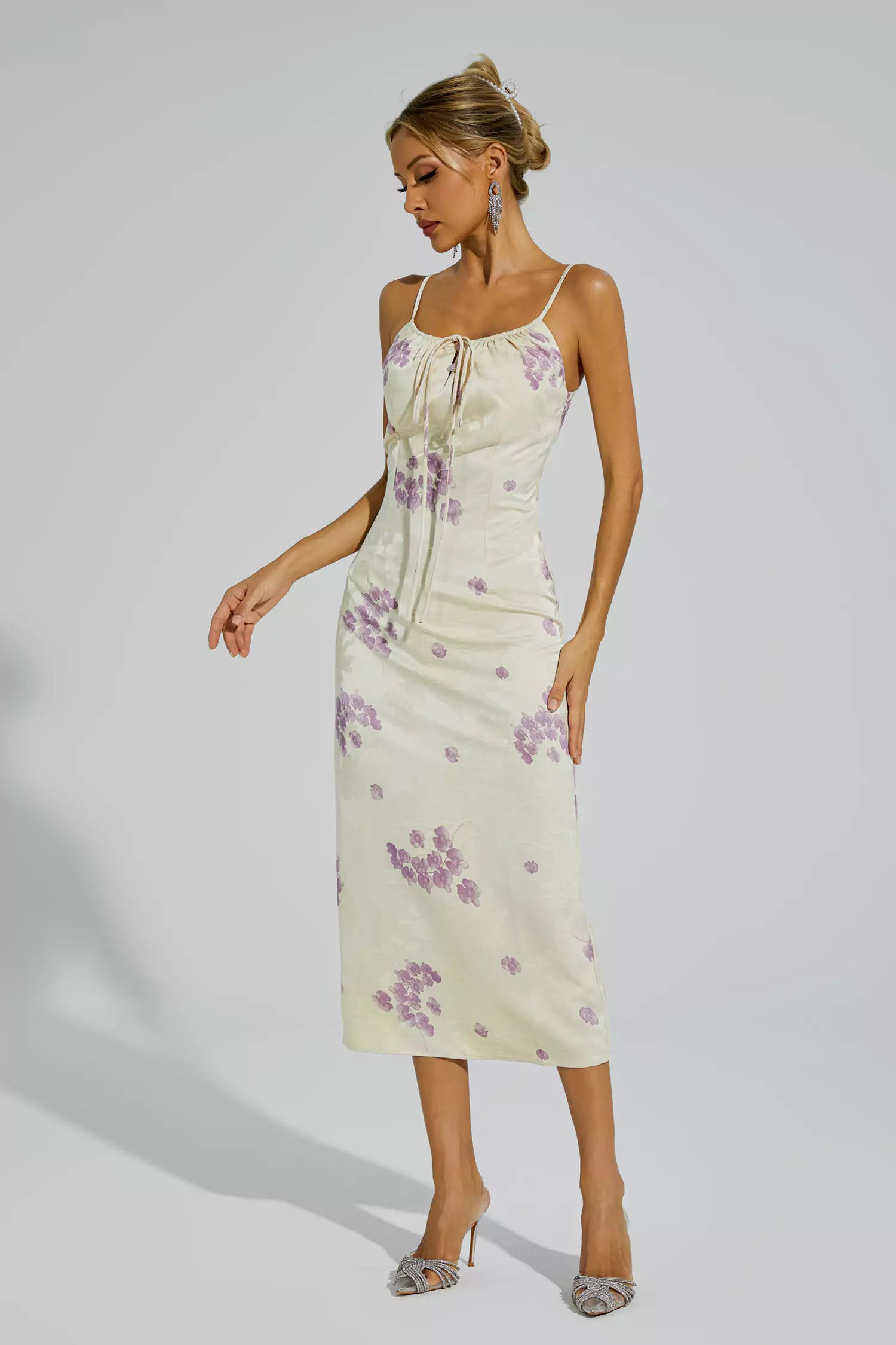 Merle Apricot Flower Printed Slip Dress