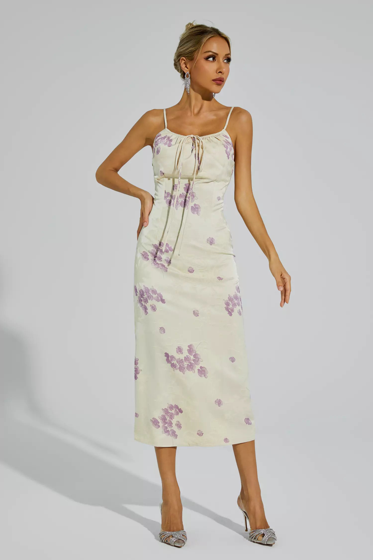 Merle Apricot Flower Printed Slip Dress