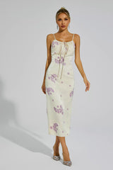 Merle Apricot Flower Printed Slip Dress