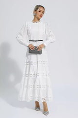 Mikayla White Hollow Ruffle Maxi Dress