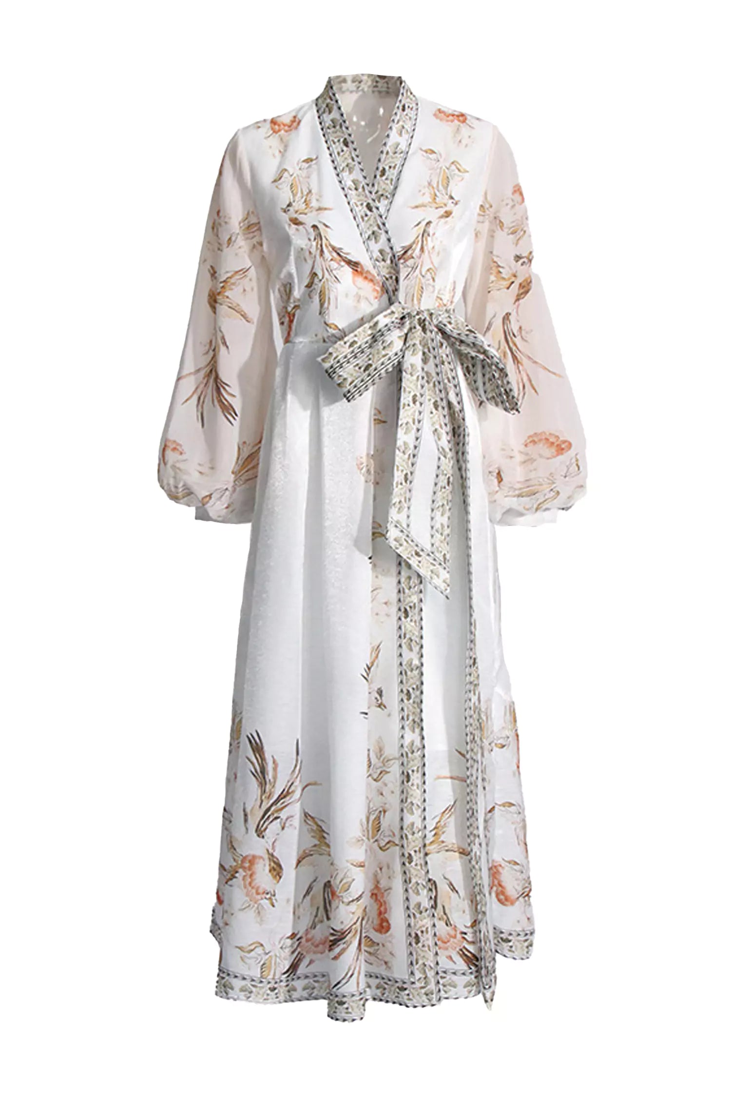 Miley White Floral Belted Long Sleeve Dress