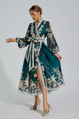 Miley Green Floral Belted Long Sleeve Dress