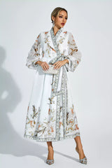 Miley White Floral Belted Long Sleeve Dress