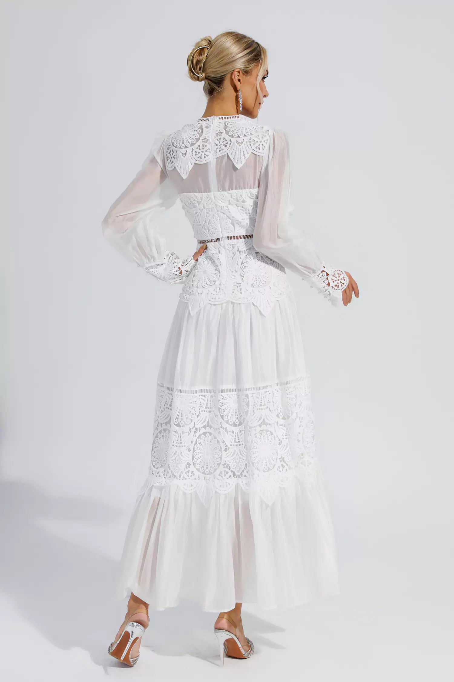 Mina White Lace Cutout Maxi Dress