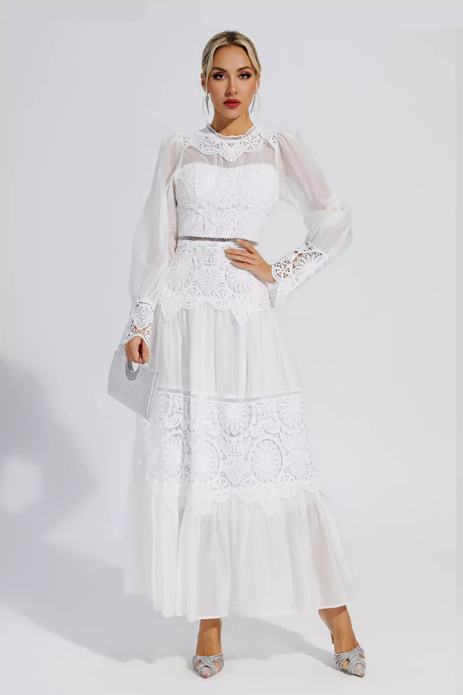 Mina White Lace Cutout Maxi Dress