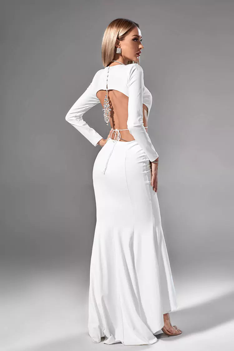 Miriam White Backless Diamante Dress - Catchall