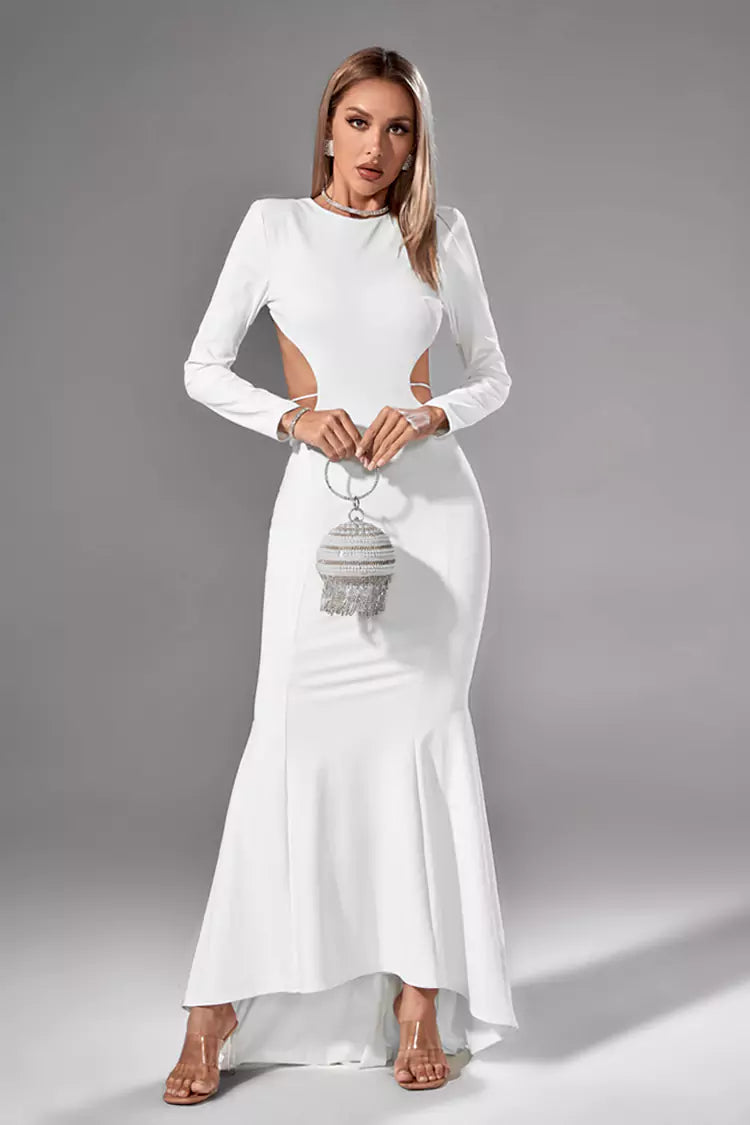 Miriam White Backless Diamante Dress