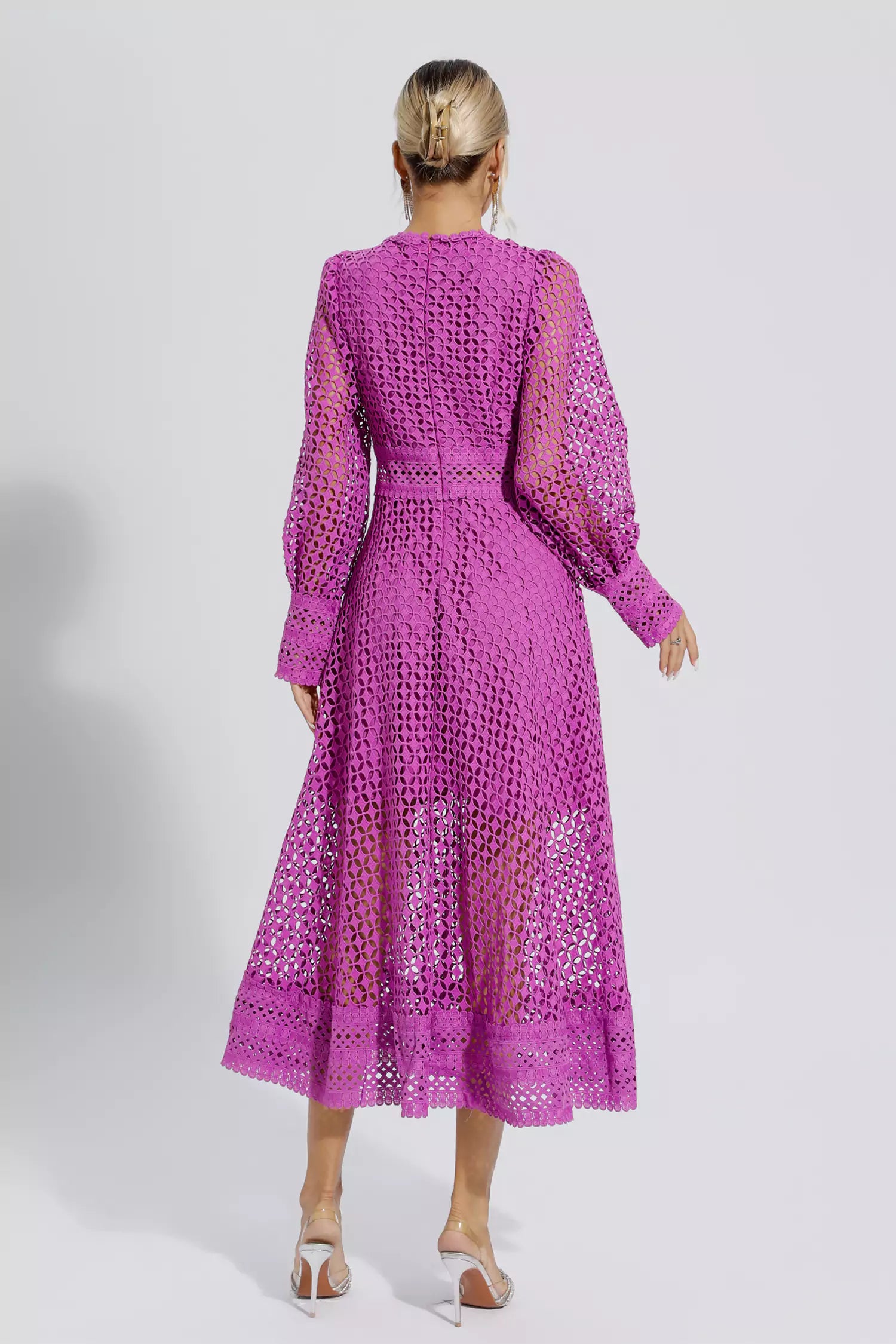 Monroe Purple Hollow Long Sleeve Maxi Dress